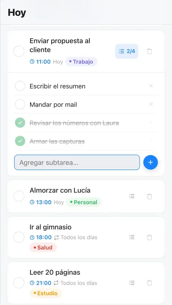 Subtareas en el celular