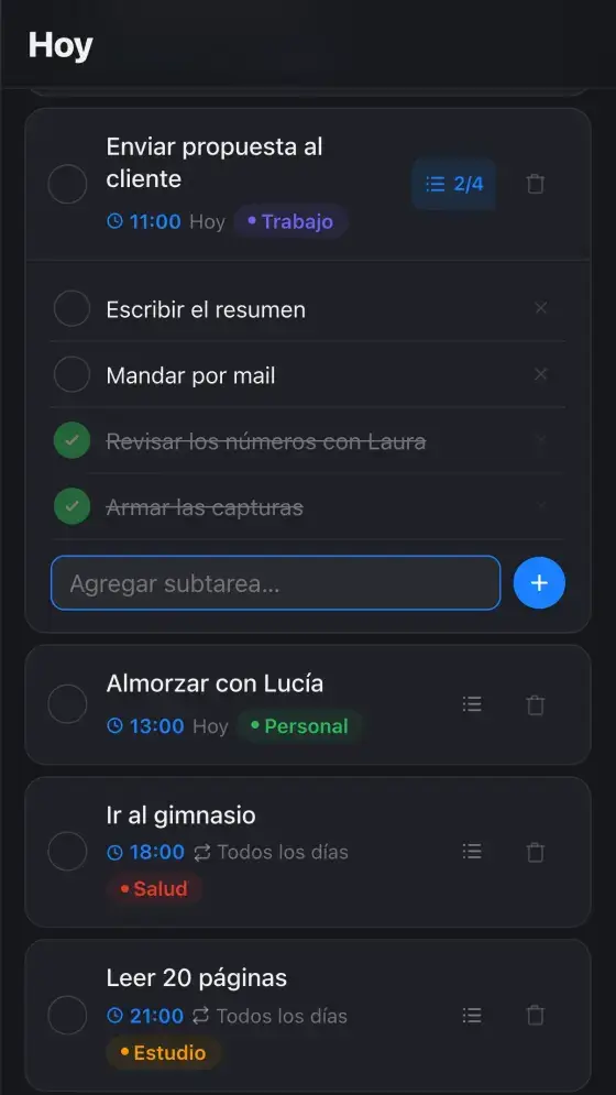 Subtareas en el celular