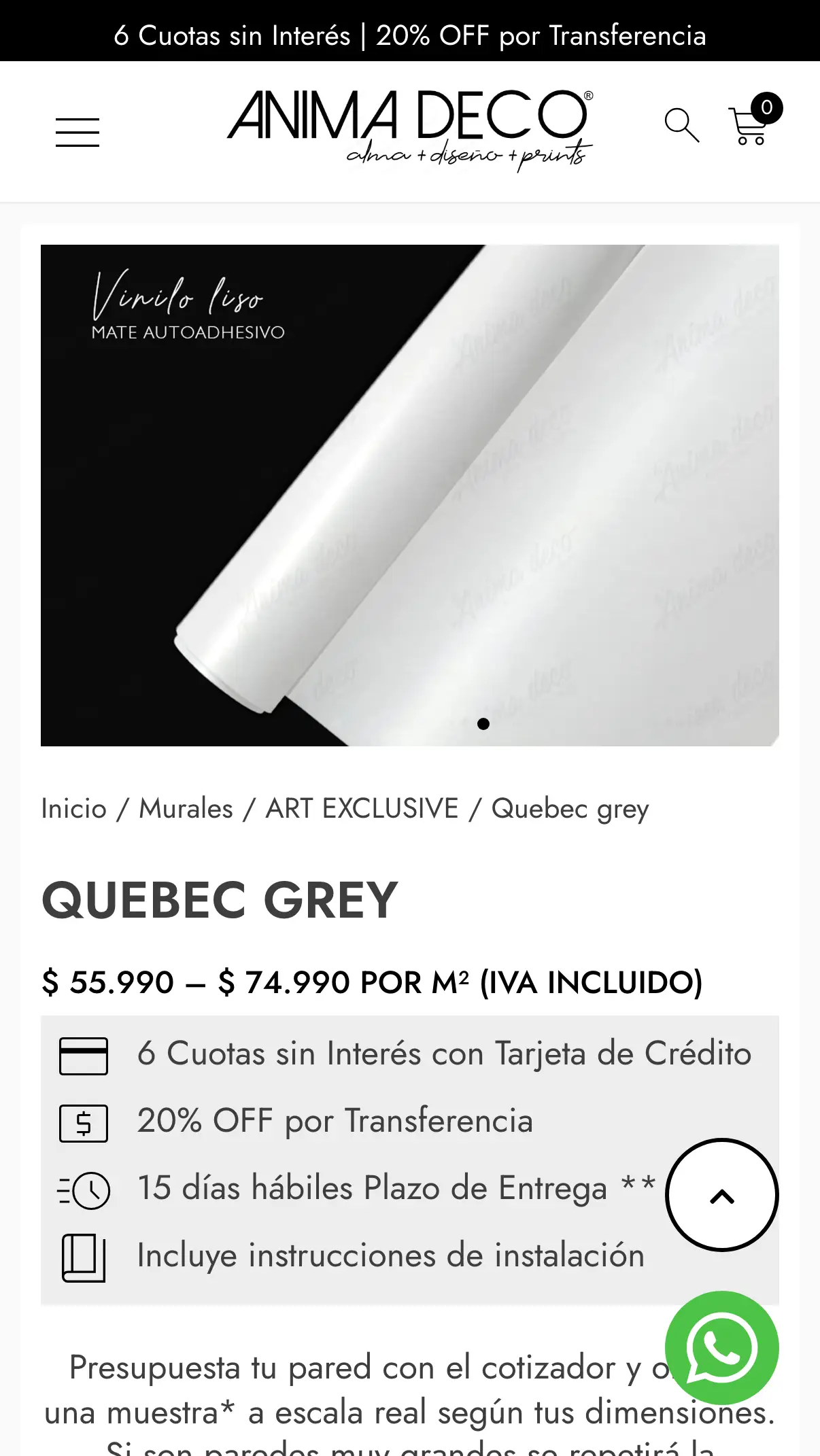 Página de producto en mobile