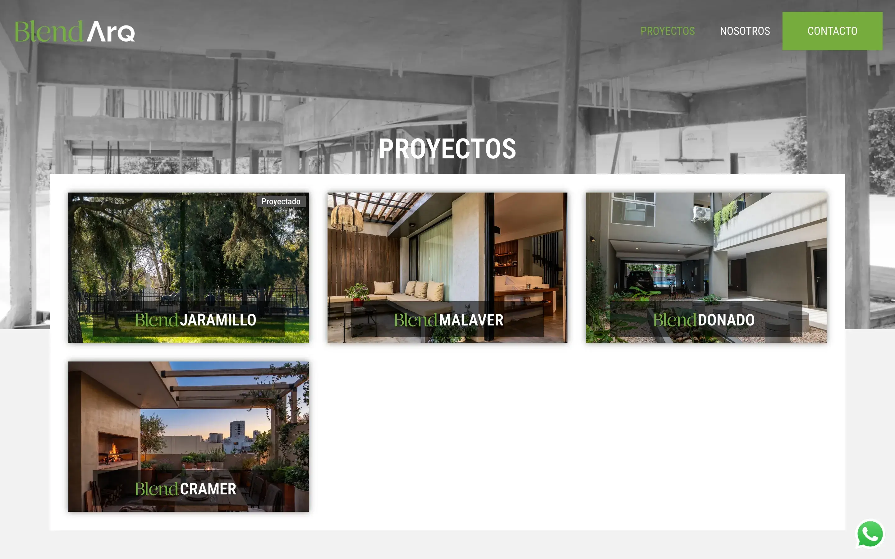 Listado de obras · grilla de proyectos