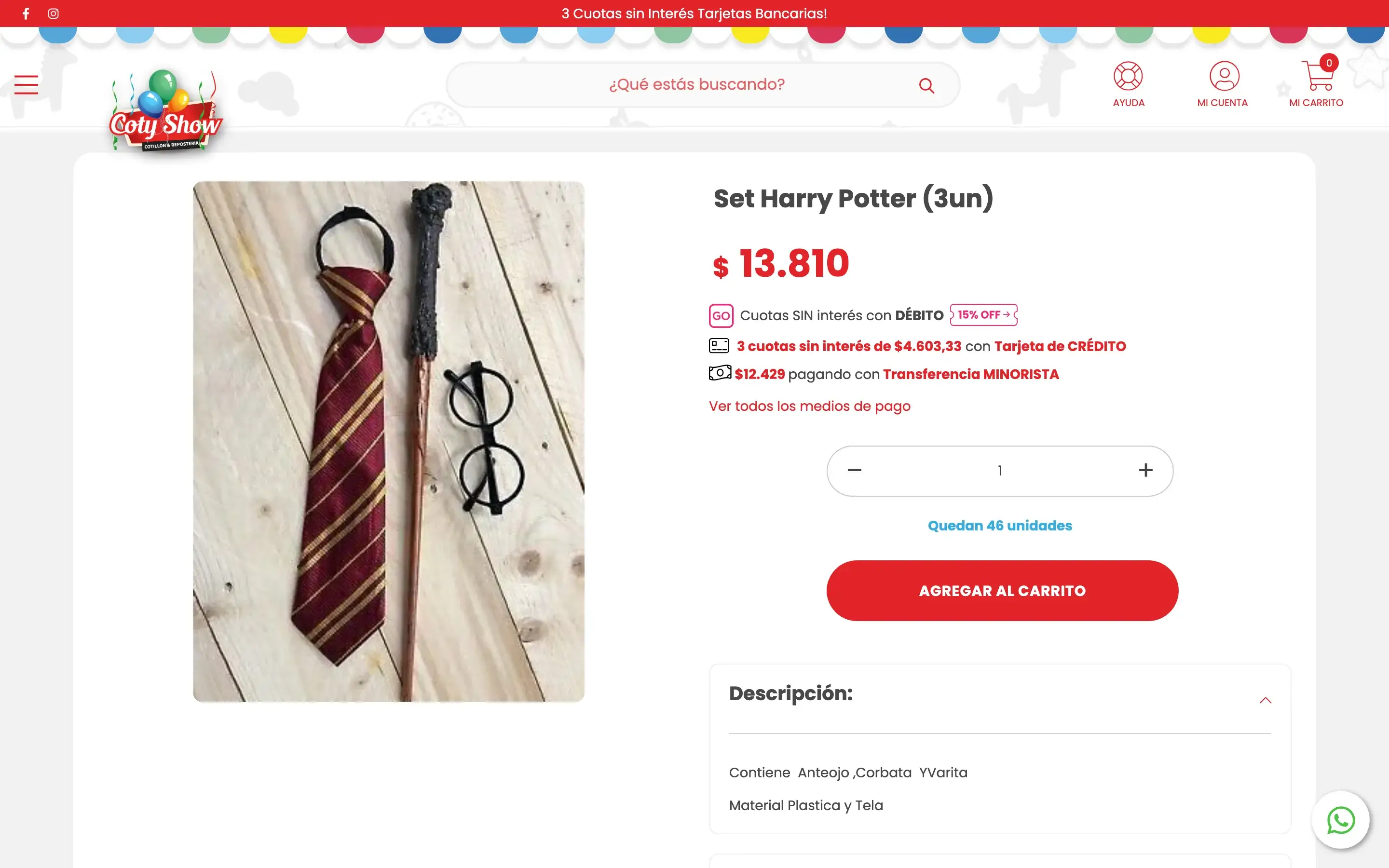 Ficha de producto · Set Harry Potter 3un