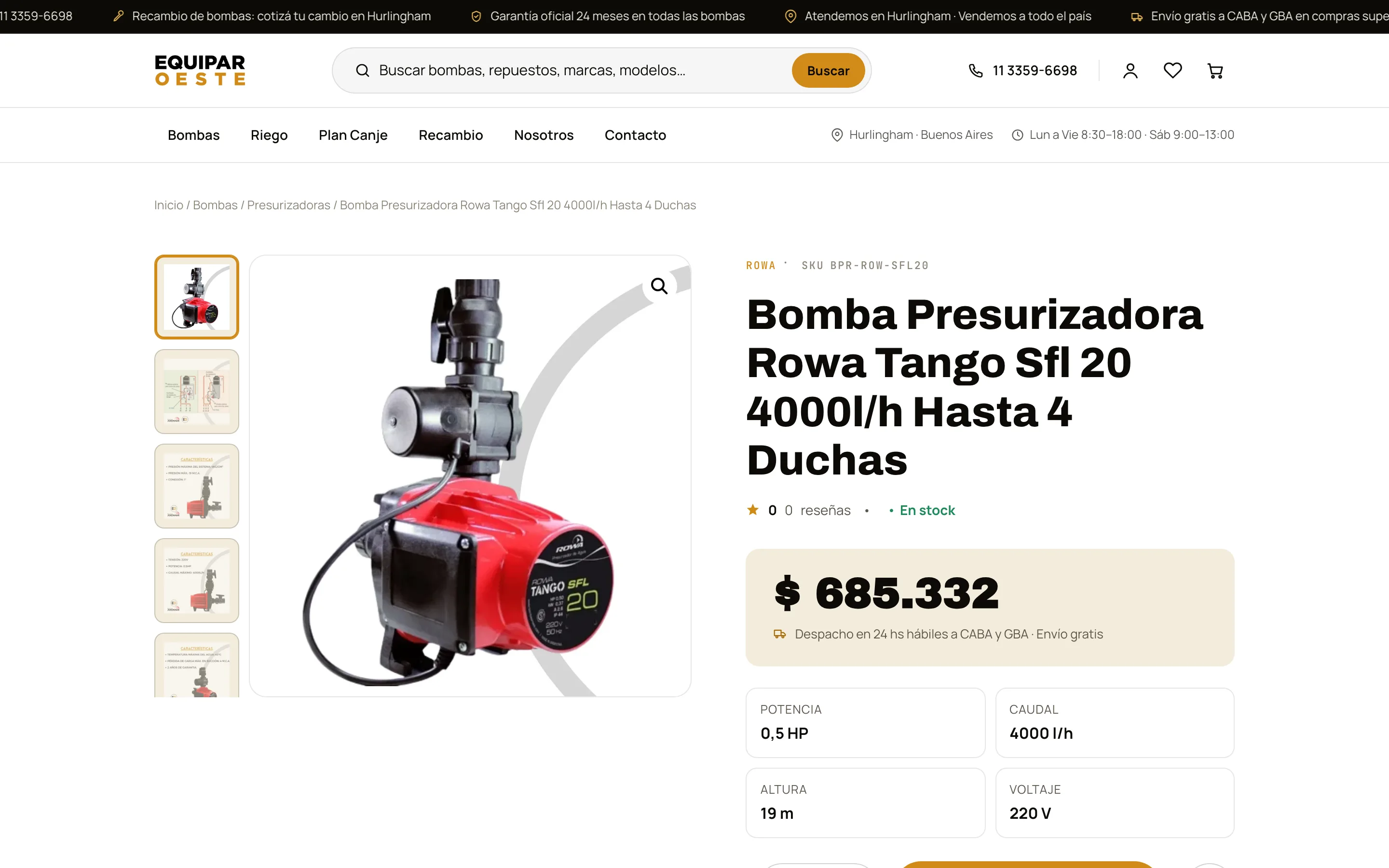 Ficha de producto · galería, precio, cuotas y compra