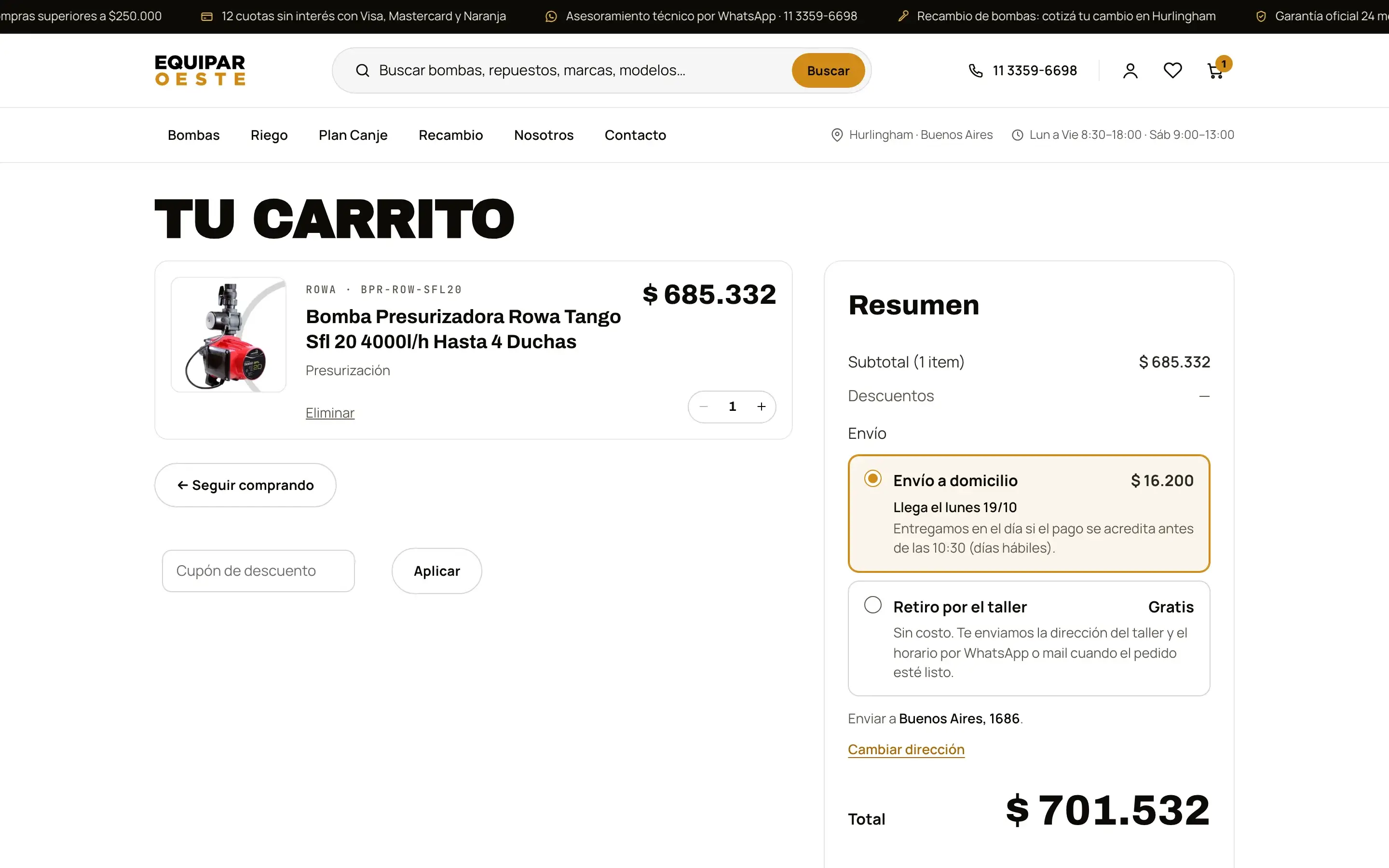 Envíos a medida · costo y día de entrega según el código postal
