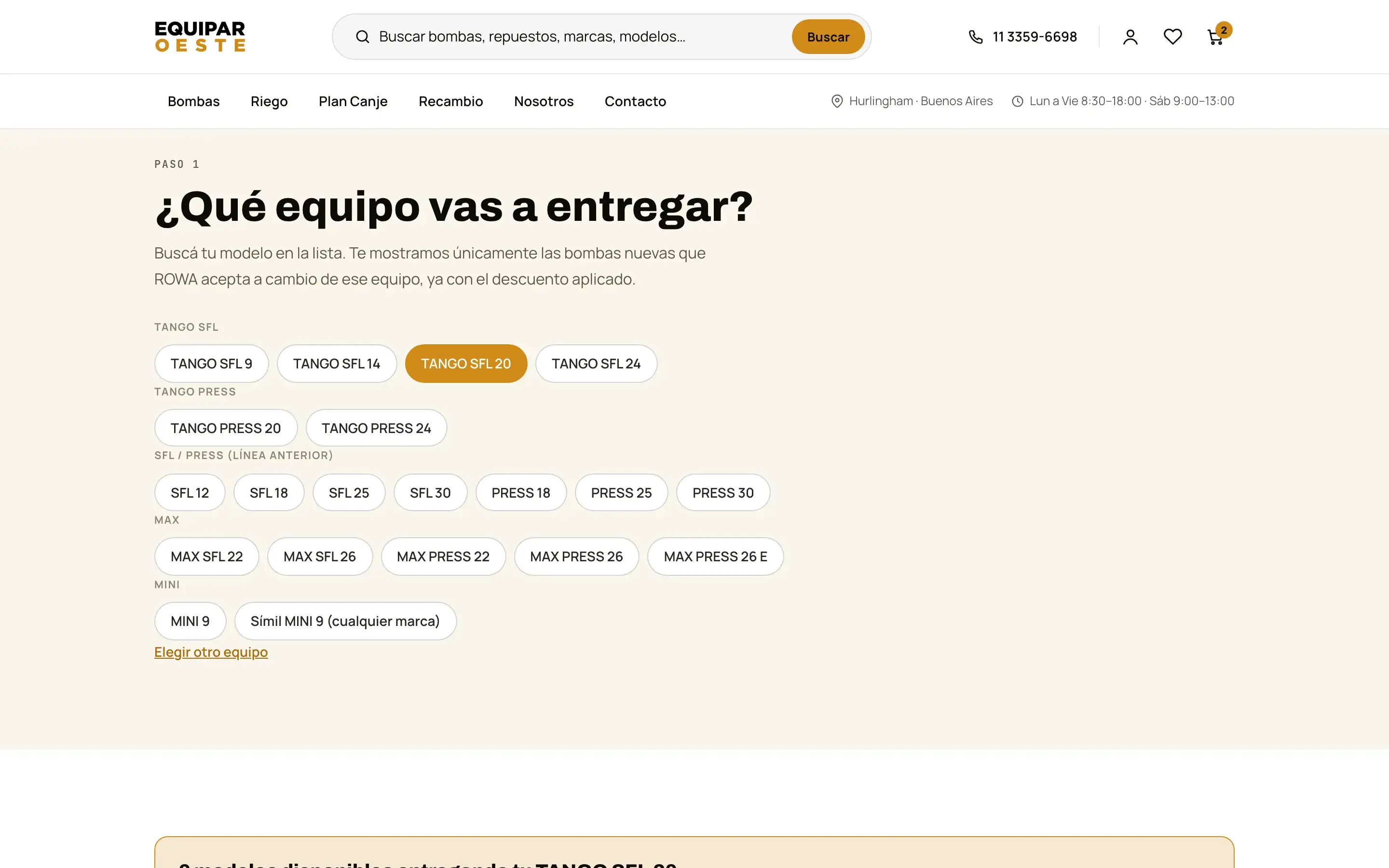 Plan Canje · elegís la bomba que entregás y ves cuál te llevás, con el descuento