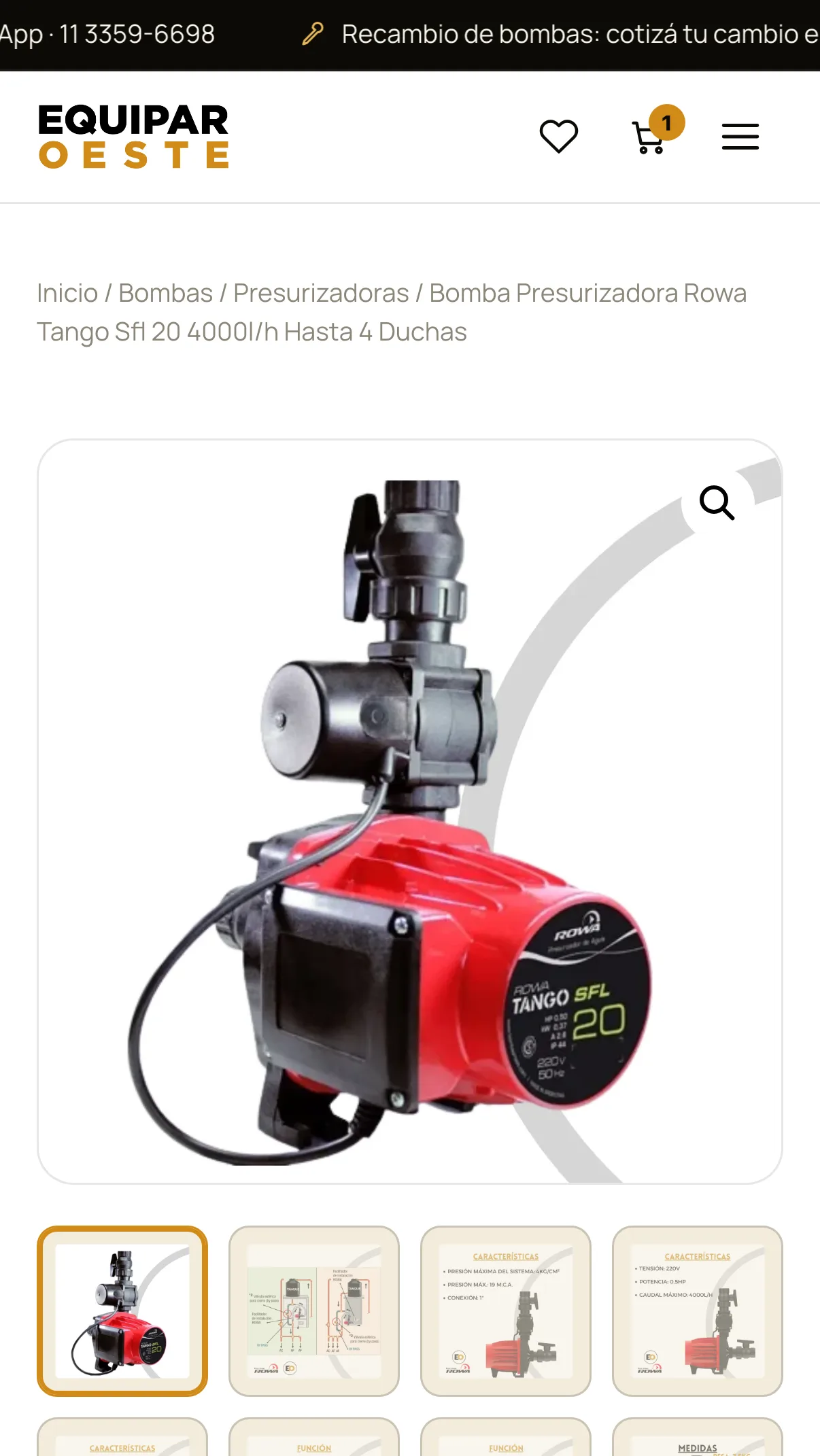 Ficha de producto en mobile · compra con una mano