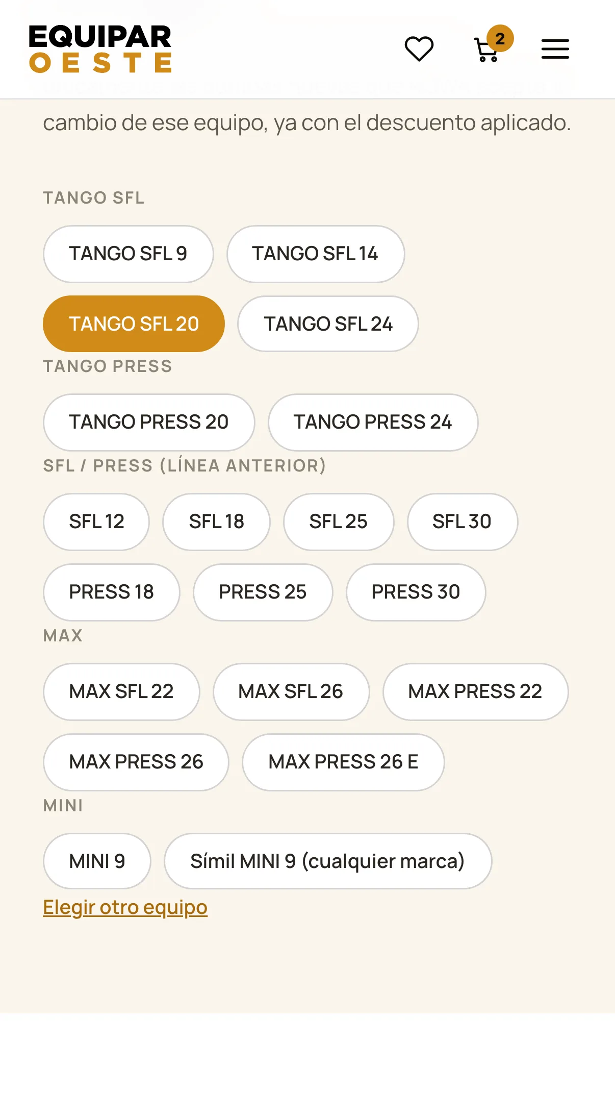 Plan Canje en mobile · el selector de equipos