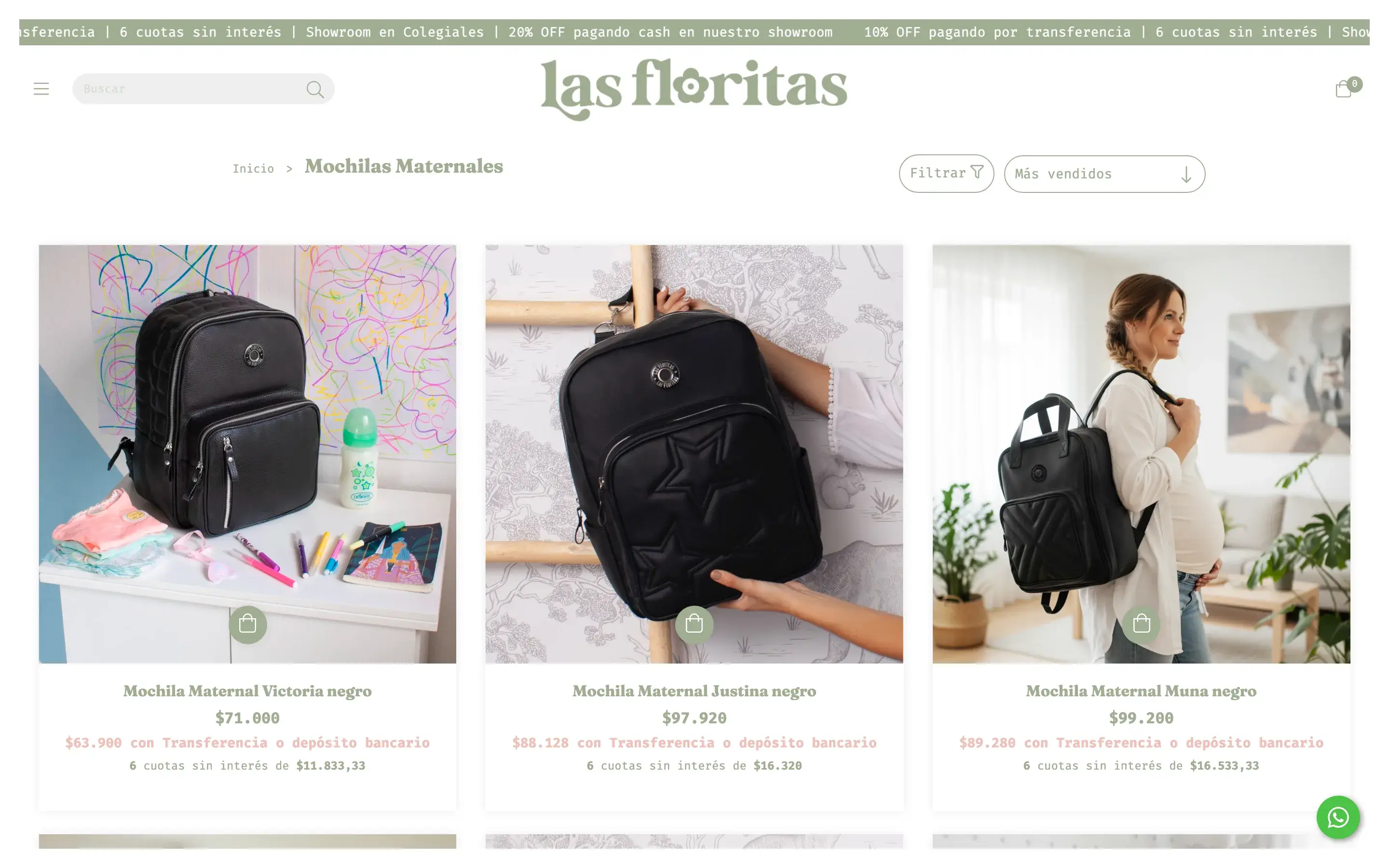 Grilla de productos · Mochilas maternales
