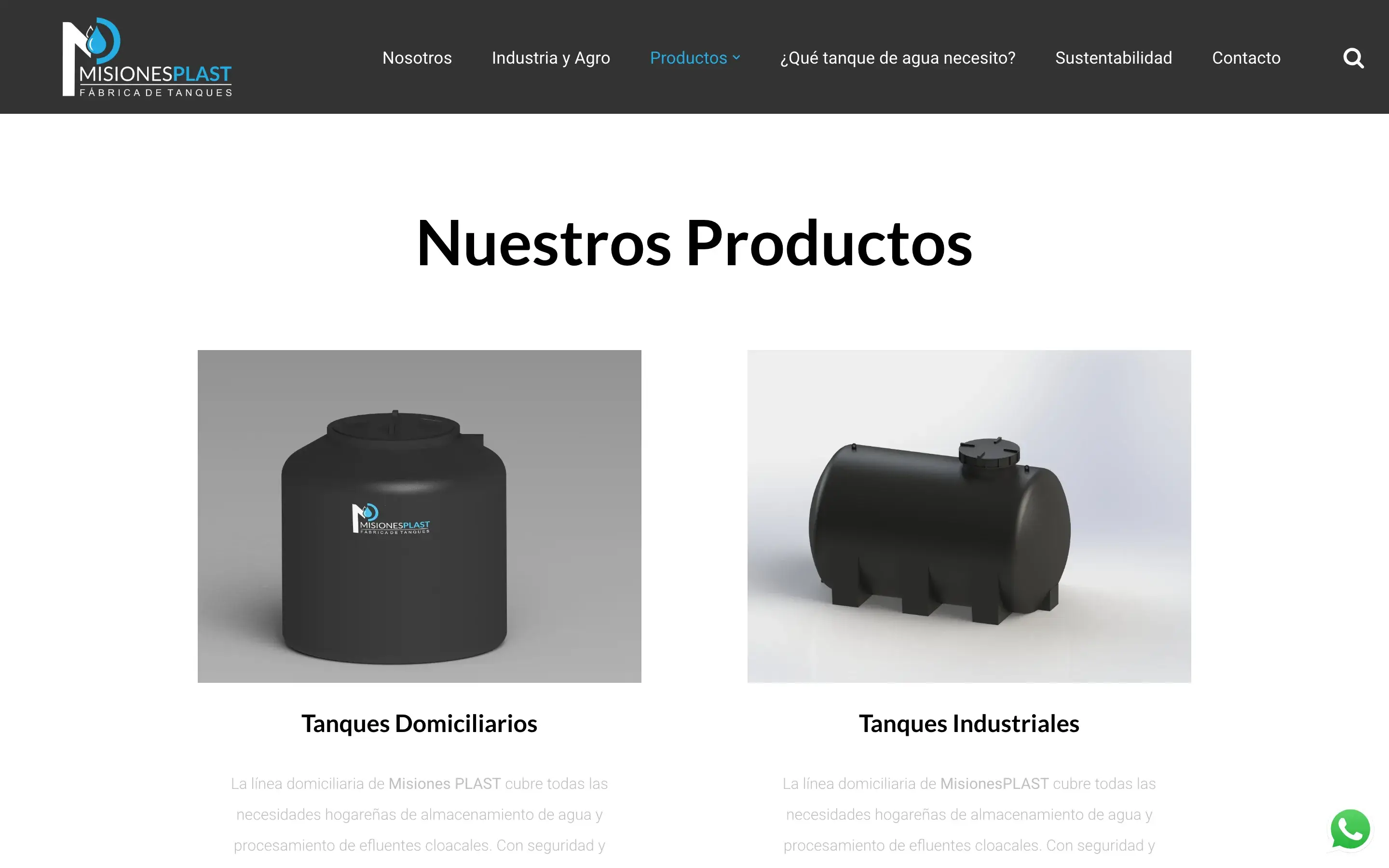 Catálogo de productos · grilla de tanques