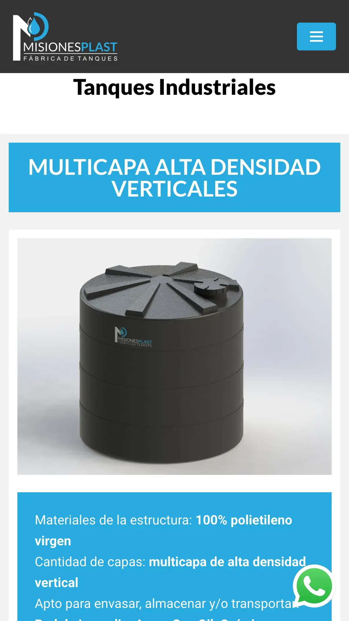 Tanques industriales · vista mobile