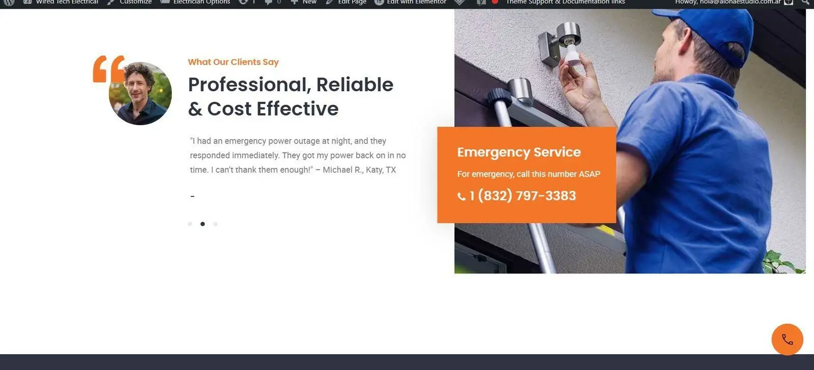 Testimonios · What Our Clients Say y el bloque de emergencias