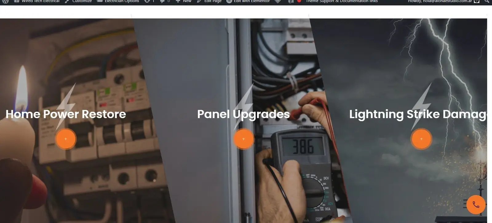 Servicios · Home Power Restore, Panel Upgrades y Lightning Strike Damage