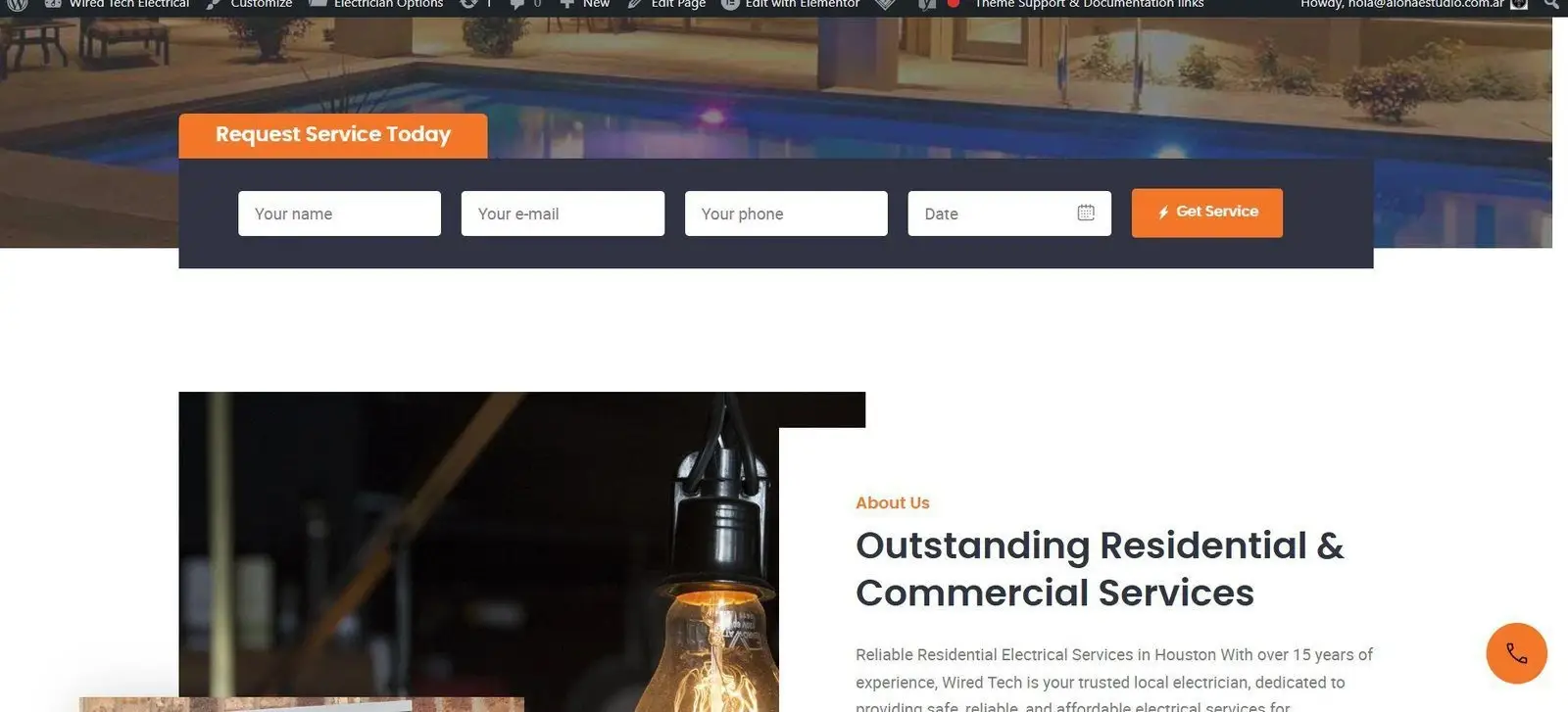 Pedido de servicio · formulario Request Service Today y About Us