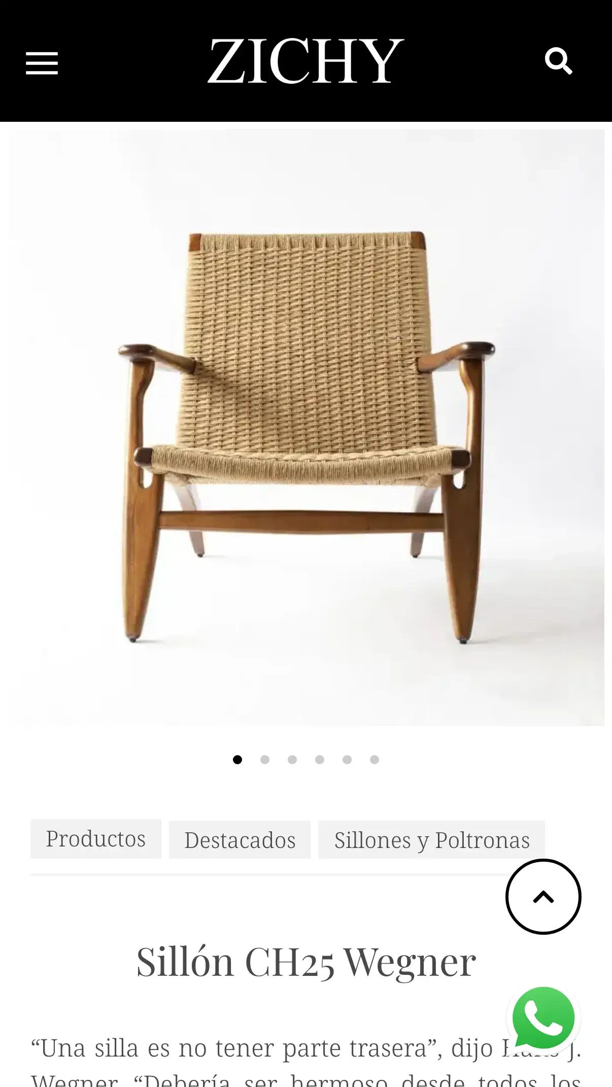 Ficha de producto en mobile · Sillón CH25 Wegner